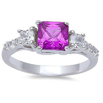 Wedding Ring Princess Cut Simulated Amethyst CZ 925 Sterling Silver